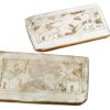 Antique Chinese INDIVIDUAL Mother Of Pearl Bird Garden Trapezoid Gaming Chip Counter Token Hand Carved c1800's