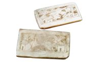 Antique Chinese INDIVIDUAL Mother Of Pearl Bird Garden Trapezoid Gaming Chip Counter Token Hand Carved c1800's