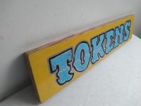 Alternative view of Vintage English Tokens Wooden Hand Painted Shop Sign Display Advertising Man Cave Commercial Gift Amusement Arcade c1990's
