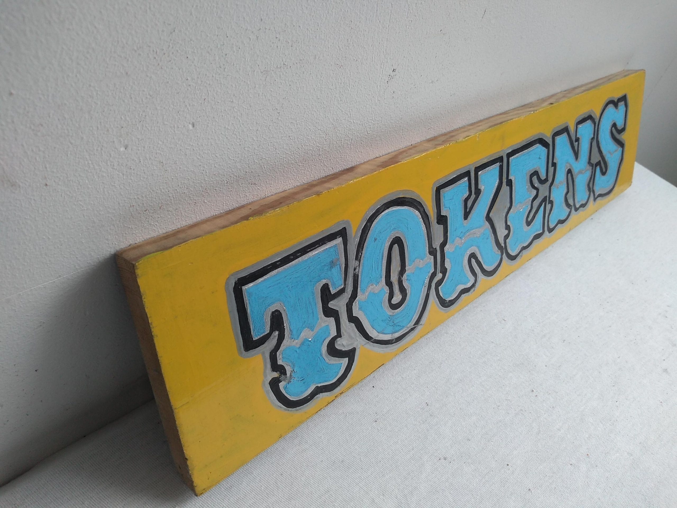 Vintage English Tokens Wooden Hand Painted Shop Sign Display Advertising Man Cave Commercial Gift Amusement Arcade c1990’s 2 Vintage English Tokens Wooden Hand Painted Shop Sign Display Advertising Man Cave Commercial Gift Amusement Arcade c1990's - Image 2