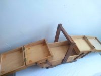 Alternative view of Vintage French Small Wooden Natural Wood Sewing Craft Storage Box Folding Extending Compartments c1970-80's