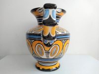 Alternative view of Vintage French Avranches Large Yellow Blue White Ceramic Twin Handled Trophy Vase Urn Pot Bright Decor Design c1970-80's
