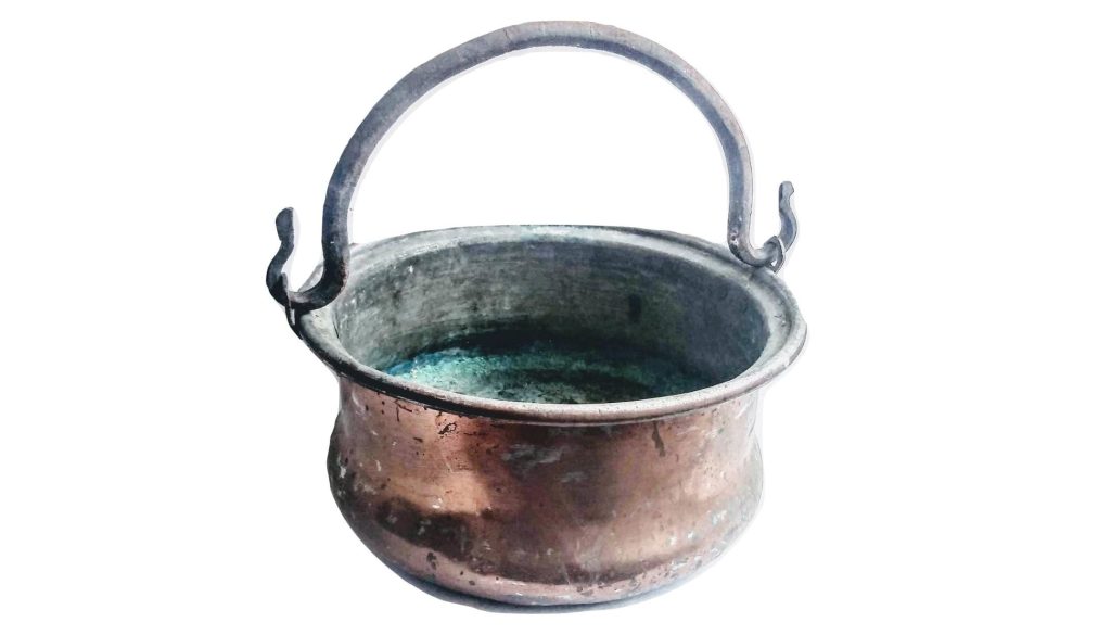 Antique French Large Copper Iron Hanging Saucepan Bowl Dish Fireplace Cooking Pot Flower Plant Decorative Display c1910-20’s
