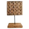 Antique Indian Wooden Tile On Display Plinth Carving Sculpture Wooden Tribal Primitive Art Interior Design Decor c1910's