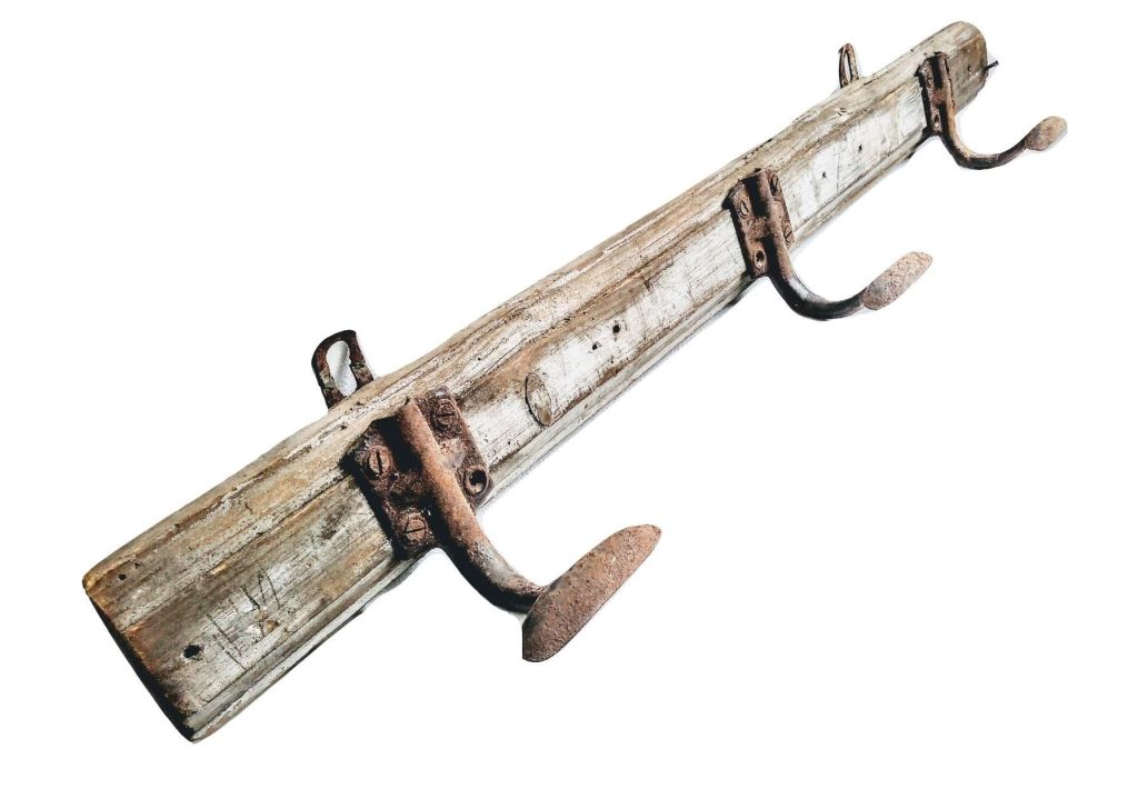 Vintage French Wood Wooden Home Made Coat Hooks Hook Coat Hanger Decor Display Hallway Shed Rustic Rural c1940-50’s