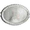 Vintage Turkish Arabian Middle East Large Silver Metal Oval Tray Dish Bowl Platter Plate Decorative Table circa 1960-70's