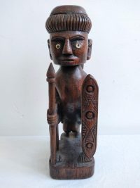 Vintage South American Amazonian Carved Wooden Warrior With Ancestor Shield Spear Statue Figurine Ornament Art c1950-60’s 4