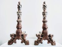 Alternative view of Antique French Manoir Mansion Chateau Large Heavy Iron Firedogs Fire Dogs Fireplace Fire Place Decor Movie Prop c1800's