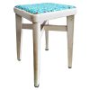 Vintage English Painted White Wood Wooden Refurbished Blue Cover Stool Chair Stand Display Plinth Seating Kitchen c1960-70's