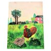 Vintage French Chicken Rooster Cock Colourful Acrylic Paint Painting Art Garden Farm Rural Rustic circa 1990's