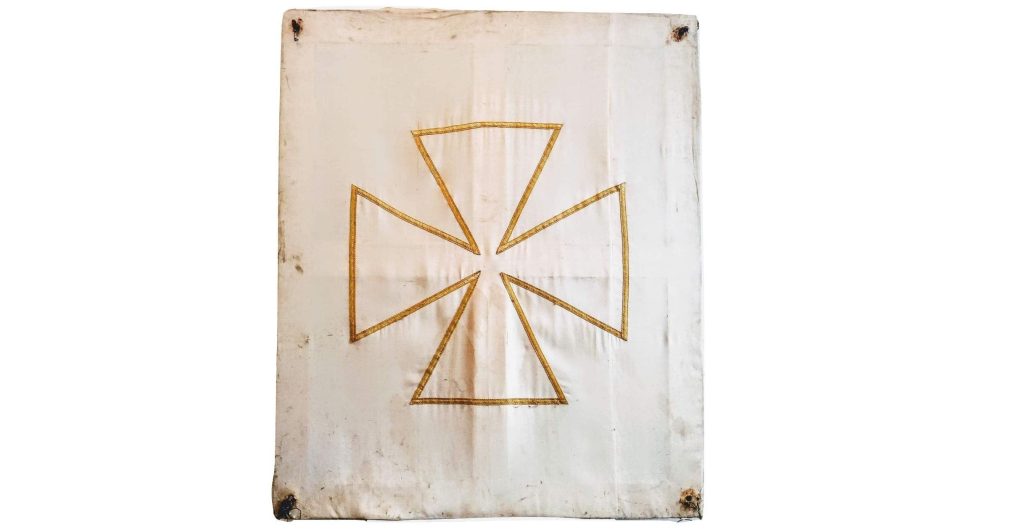 Antique Maltese Cross Church Chapel Cathedral Gold Applique Hanging Framed Wall Decor Religious Artifact c1910’s