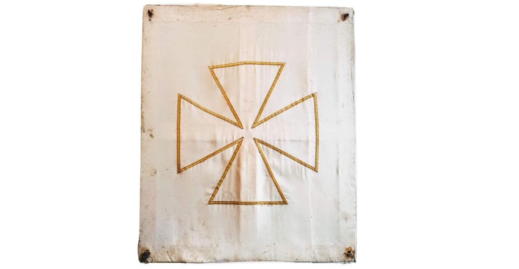 Antique Maltese Cross Church Chapel Cathedral Gold Applique Hanging Framed Wall Decor Religious Artifact c1910’s 2