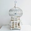 Vintage Moroccan White Blue Wood Metal Song Bird Cage Aviary Collector Keeper Historical Prop Decor Traditional c1960-70's