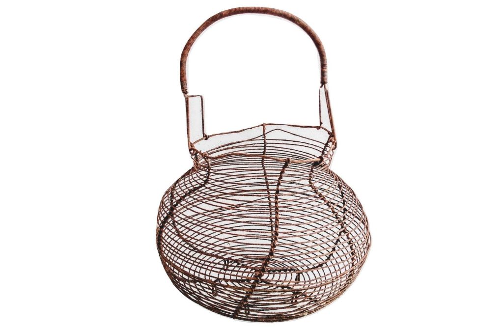 Vintage French Rustic Rusty Wire Egg Collecting Harvesting Basket Storage Display Hanging Prop Display circa 1950’s 3