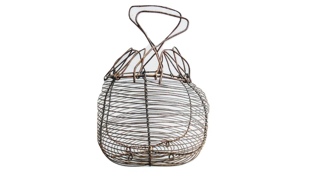 Vintage French Large Rustic Rusty Wire Egg Collecting Harvesting Basket Storage Display Hanging Prop Display circa 1950’s 2