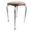 Vintage French Metal Wooden Vinyl Faux Leather Look Medium Stool Chair Stand Display Rest Seating Prop circa 1960-1970's