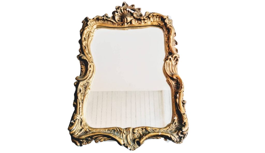 Vintage English Gold Mirror Plaster Wood Gift Glass Mirror Decorative Ornate Antique Style Look Decor circa 1970’s 3