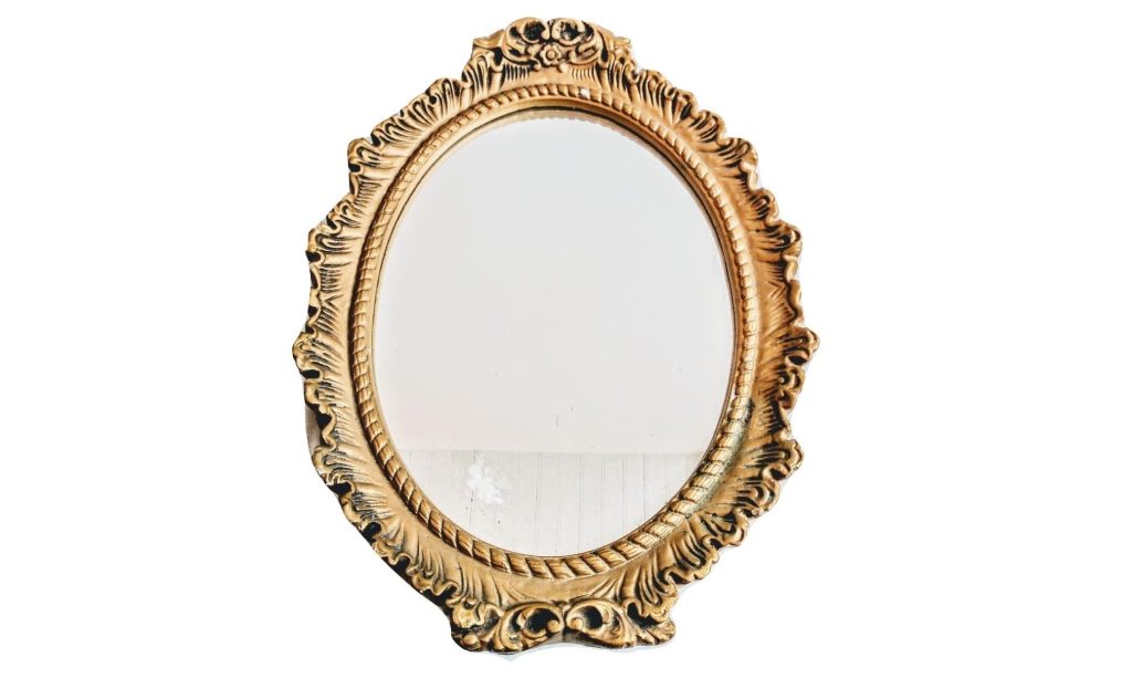 Vintage English Gold Mirror Plaster Wood Gift Glass Mirror Decorative Ornate Antique Style Look Decor circa 1960’s