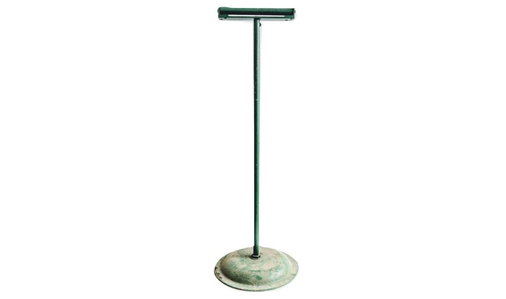 Vintage French Large Green Metal Roller On Stand Industrial Carpenter Metalworker Tool Industrial Support Stand c1940-50’s