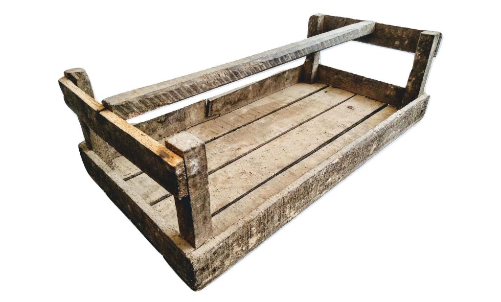 Vintage French Heavy Wood Wooden Carrying Harvesting Vegetable Plant Farmyard Display Storage Box Container Prop c1950-60's