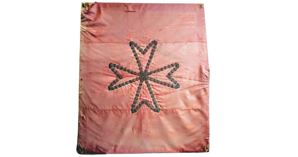 Antique Maltese Cross Church Chapel Cathedral Metal Thread Applique Hanging Framed Wall Decor Religious Artifact c1910's