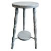 Vintage French Tall Painted Grey Wooden Stool Stand Dark Brown Wood Flower Pot Plant Ornament Double Display Rest c1970-80's
