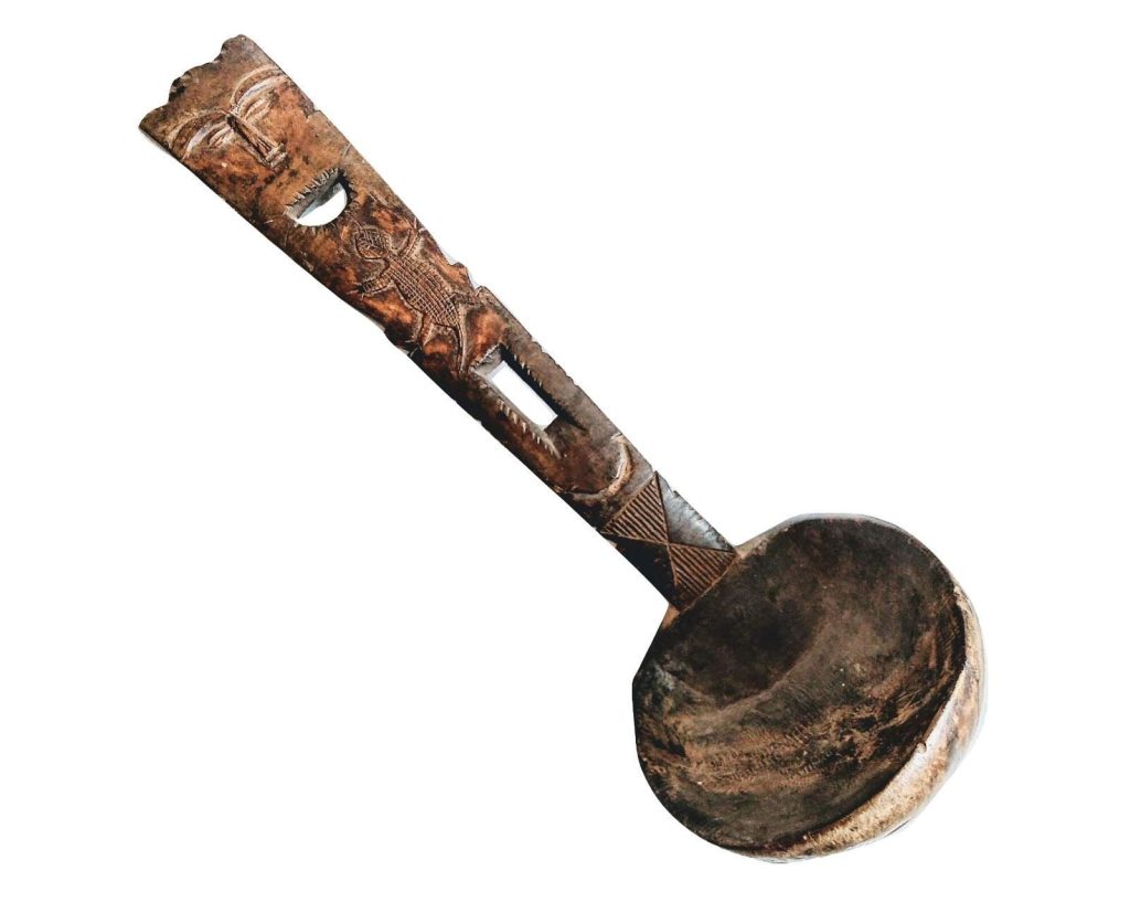 Vintage African Carved Wood Wooden Serving Ladle Spoon Scoop Bowl Trinket Dish Catch-All Table Centrepiece Decor c1920-40’s 3