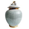 Vintage Danish Royal Copenhagen Denmark Craquelure Ceramic Green White Gold Apothecary Pot Vase Container Storage c1940's
