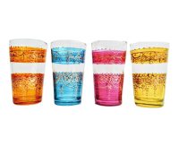 Vintage Tunisian 4 x Moroccan Mint Tea Glasses Clear Gold Glass Drinking Drinks Ceremony Display Arabian Theme c1980-90's