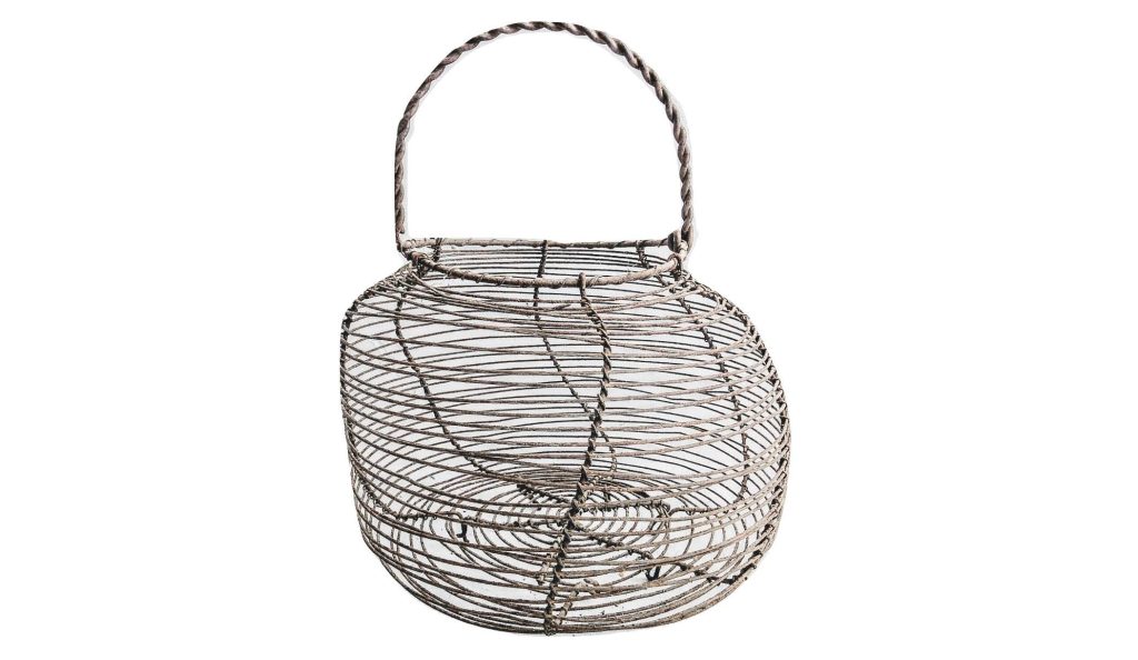 Vintage French Rustic Rusty Wire Egg Collecting Harvesting Basket Storage Display Hanging Prop Display circa 1950’s