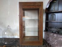 Alternative view of Vintage French Heavy Wood Wooden Glass Cabinet Case Display Ornament Storage Box Stand Container Door Prop Decor c1940-50's