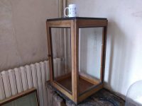 Alternative view of Vintage French Heavy Wood Wooden Glass Cabinet Case Display Ornament Storage Box Stand Container Door Prop Decor c1940-50's