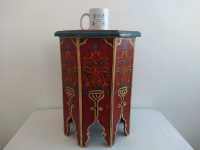 Alternative view of Vintage Indian Hexaganal Wooden Wood Decorated Painted Small Side Tea Table Stand Display Rest Plinth Prop c1960-70's