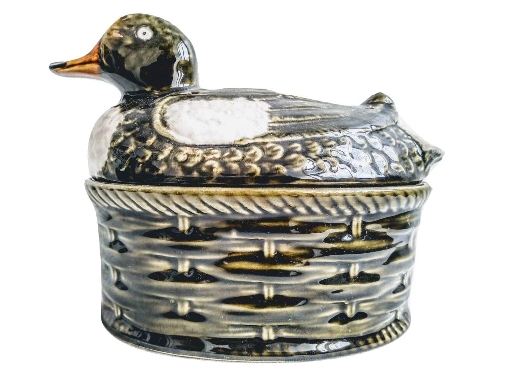 Vintage Portugese GEO French Ceramic Duck Egg Keeper Lidded Terrine Pate Pot Store Container Ornament Kitchen c1960-70’s