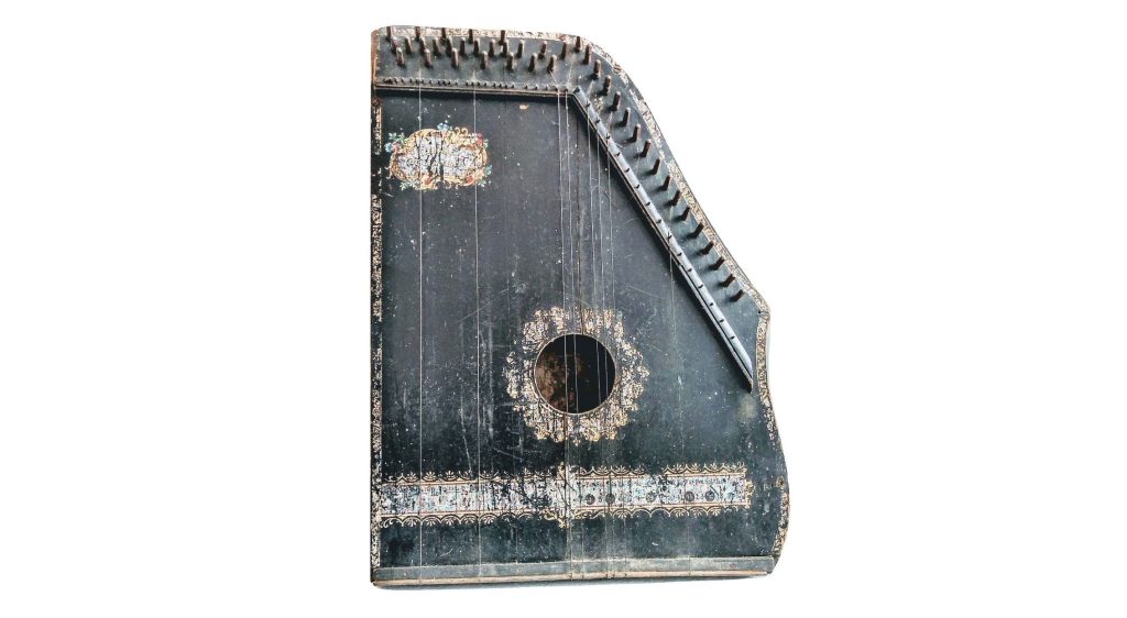 Antique French Zither Cithare Columbia Wooden Wood Stringed Musical Instrument Strings Musician Gift Display Prop c1910’s