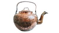 Antique French Large Stove Top Copper Kettle Pot Ornament Decoration Prop Tarnish Patina Bashes Dents circa 1850's