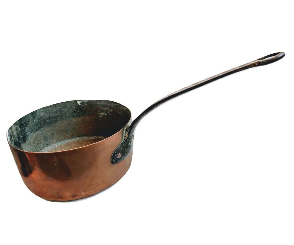 Vintage French Large Copper Saucepan Cooking Pot With Repairs Prop Display Kitchen Decor circa 1920-30’s