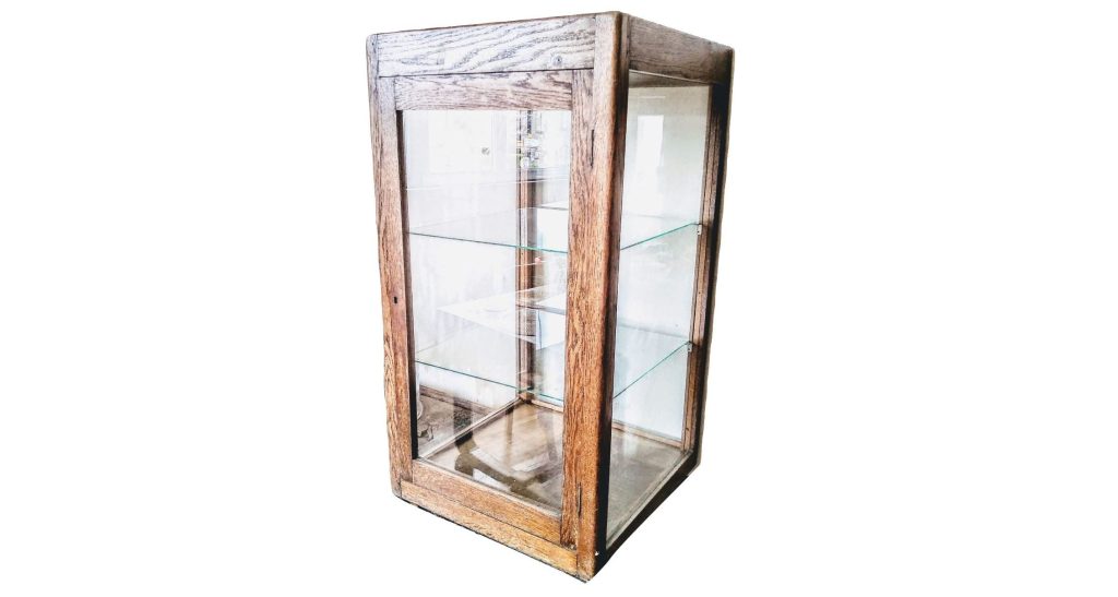 Vintage French Heavy Wood Wooden Glass Cabinet Case Display Ornament Storage Box Stand Container Door Prop Decor c1940-50’s