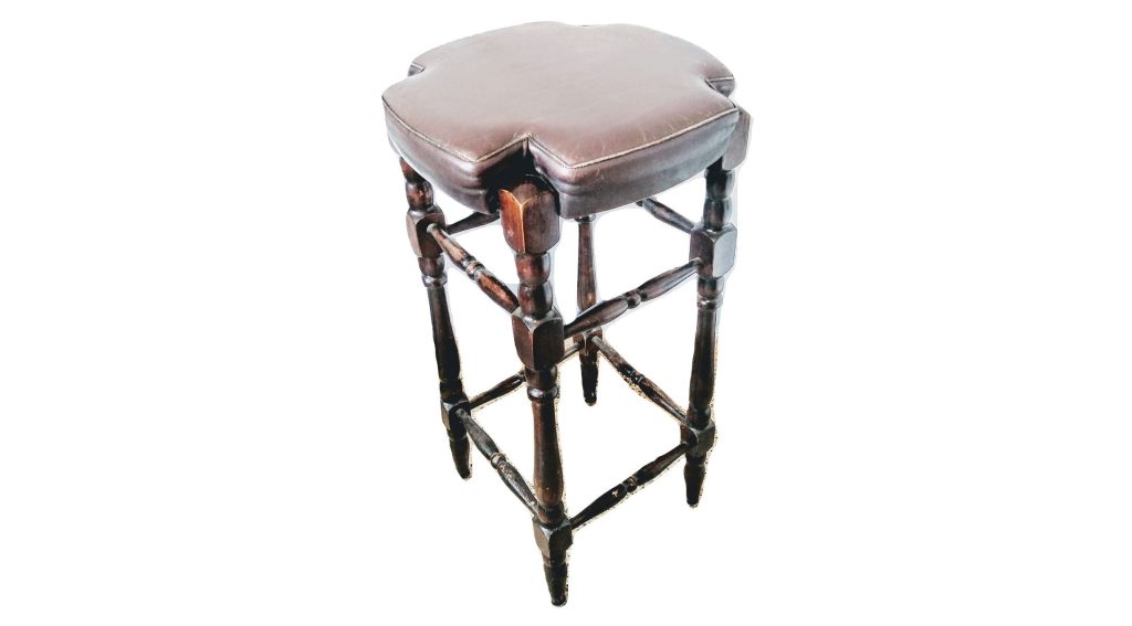 Vintage French Tall High Bar Kitchen Stool Wooden Brown Natural Wood Large Chair Stand Display Rest Seating c1970-80's