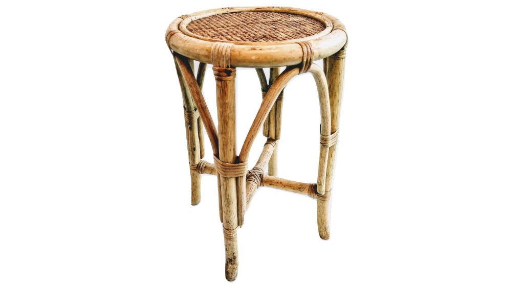 Vintage French Wooden Natural Wood Woven Wicker Stool Chair Stand Display Rest Plinth Seating More Available c1970-1980's