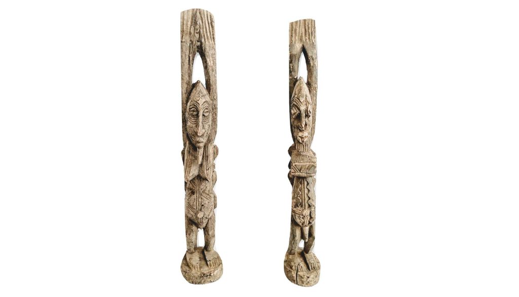 Vintage African Pair Of Figurines Wooden Wood Standing Decor Carved Statue Carving Sculpture Wood Tribal Art c1950-60’s 3