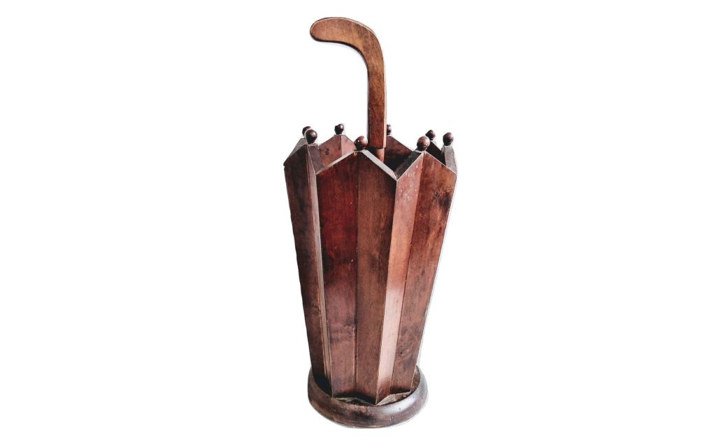 Vintage French Heavy Wood Wooden Umbrella Walking Stick Stand Container Pot Doorway Hallway Decor Tray Cloakroom c1970-80’s