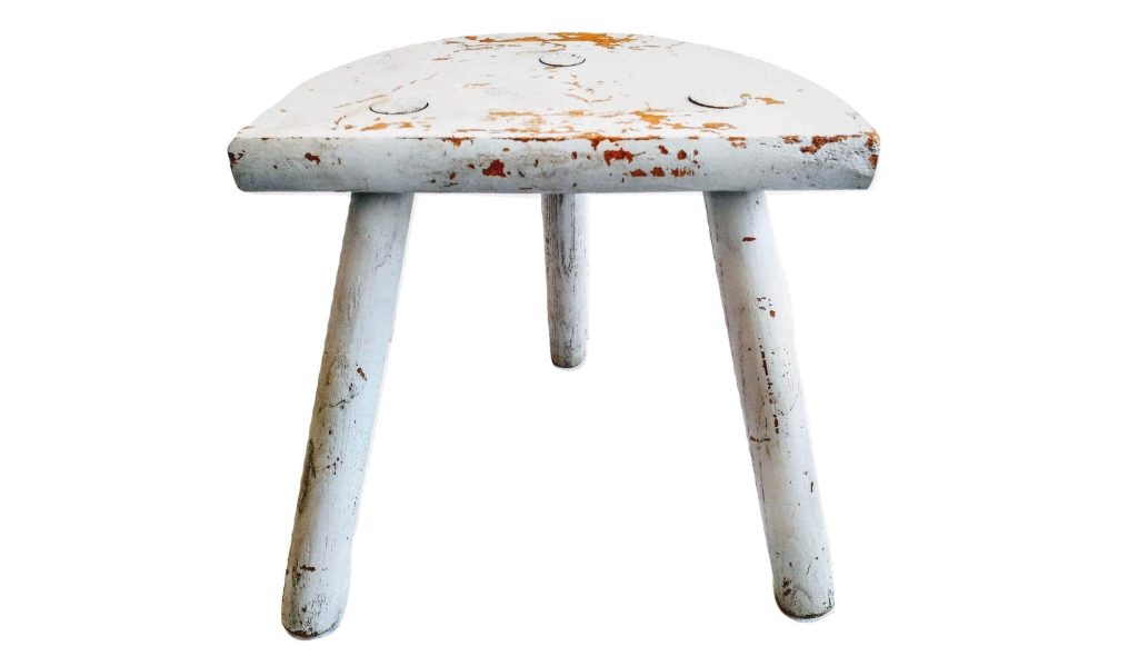 Vintage French Small Painted Grey Wooden Stool Stand Dark Brown Wood Flower Pot Plant Ornament Double Display Rest c1970's