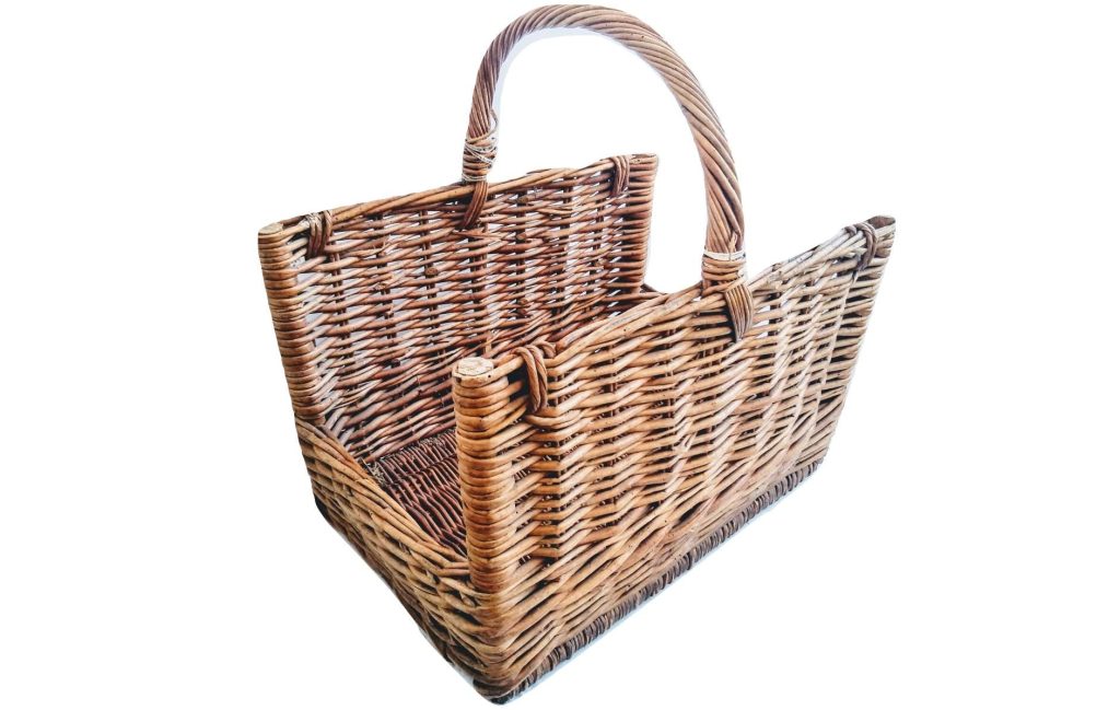 Vintage French Woven Log Wood Fire Fireplace Firewood Traditional Carrying Storage Basket Decor c1970-80's