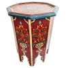Vintage Indian Hexaganal Wooden Wood Decorated Painted Small Side Tea Table Stand Display Rest Plinth Prop c1960-70's