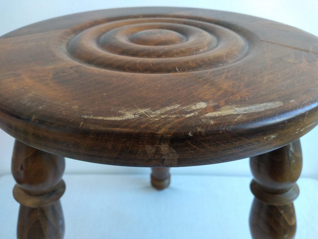 Vintage French Wooden Wood Milking Stool Chair Seat Kitchen Table Farm ...