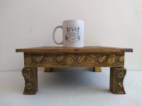 Alternative view of Vintage Indian Small Side Table Wooden Brass Metal Plated Wood Plant Stand Support Ornate Detailed  c1970-80's