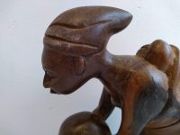 Alternative view of Vintage African Woman With Baby Pouring Wooden Standing Decor Carved Statue Carving Sculpture Wood Tribal Art c1970's