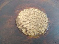 Alternative view of Vintage Moroccan Algerian Arabian Wooden Table With Fish Skin Decor Tray Brown Wood Platter Bowl Stand Support c1930-40's