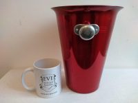 Alternative view of Vintage Italian Red Metal Lamberth Champagne Tall Wine Ice Bucket Cooler Display Stand Pot Handled c1980-90's